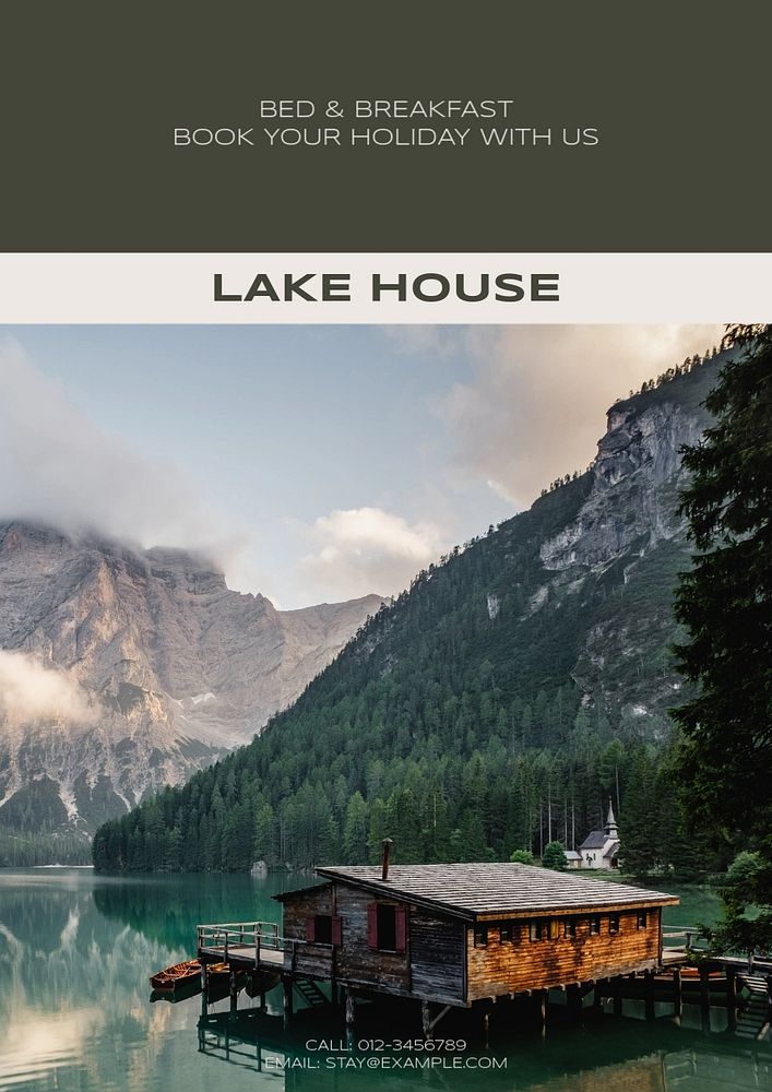 Lake house poster template, editable text & design