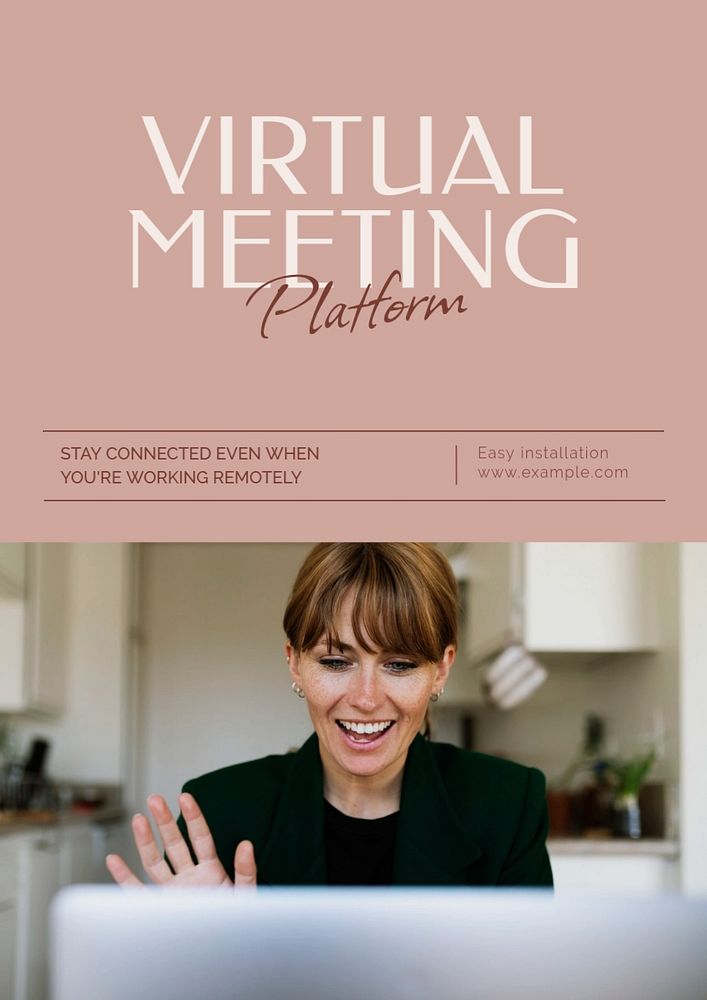 Virtual meeting platform poster template, editable text & design