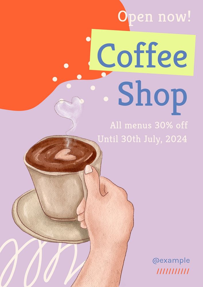 Coffee shop  poster template, editable text and design