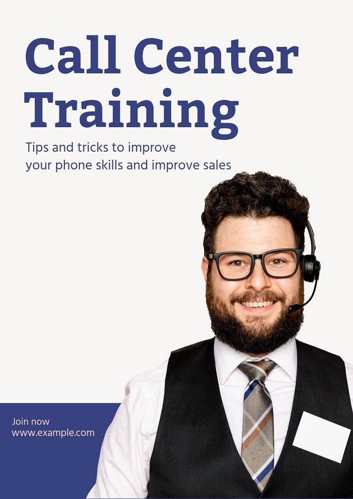 Call center training  poster template, editable text and design