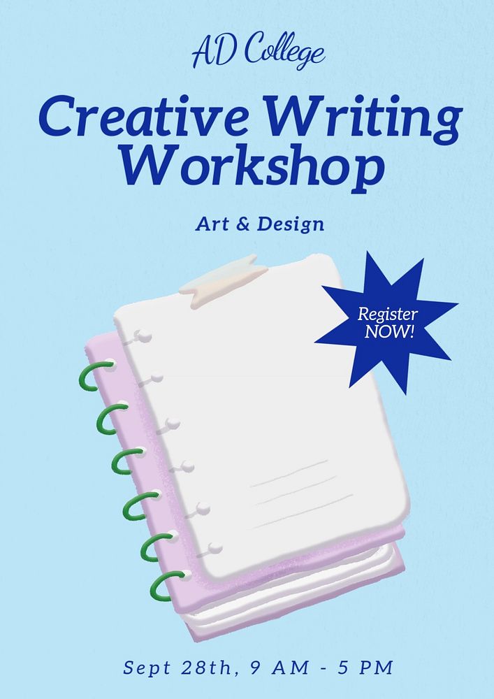 Writing workshop  poster template, editable text and design