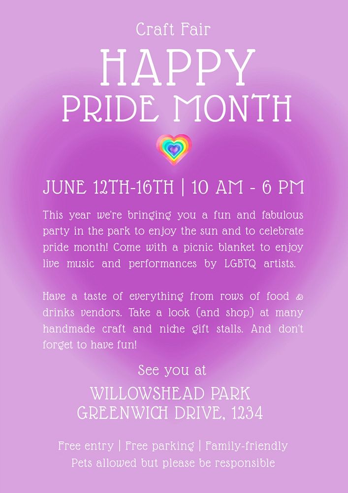 Happy pride month poster template, editable text and design