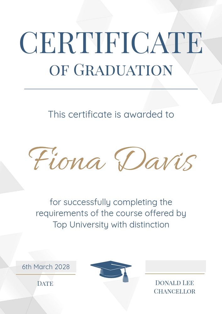 Graduation certificate poster template, editable text and design