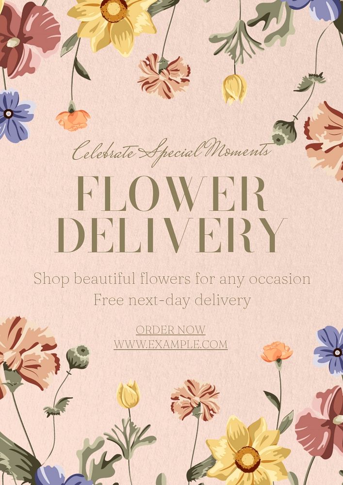 Flower delivery  poster template, editable text and design