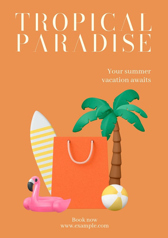 Tropical paradise  poster template, editable text and design