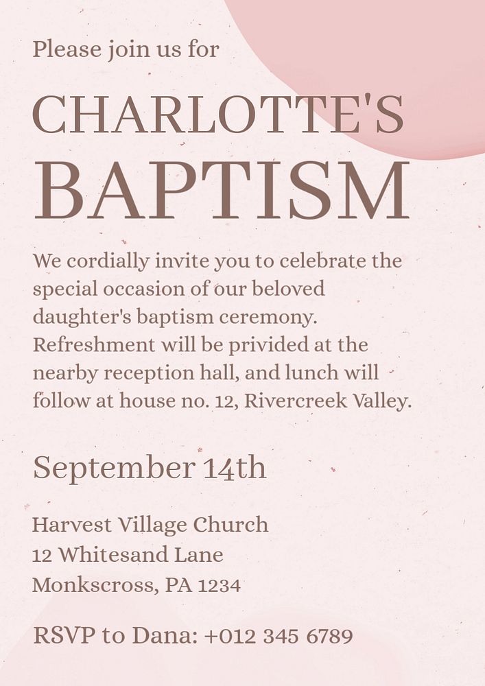 Baptism poster template, editable text and design