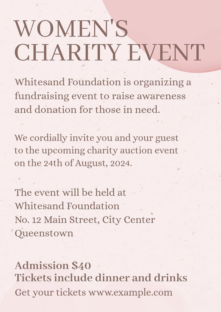 Women's charity event poster template, editable text and design