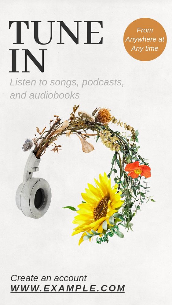 Tune in audiobook Instagram story template, editable text