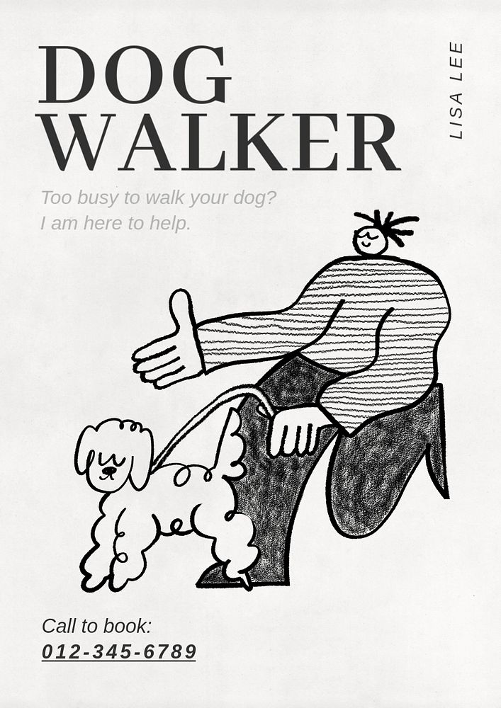 Dog walker  poster template, editable text and design