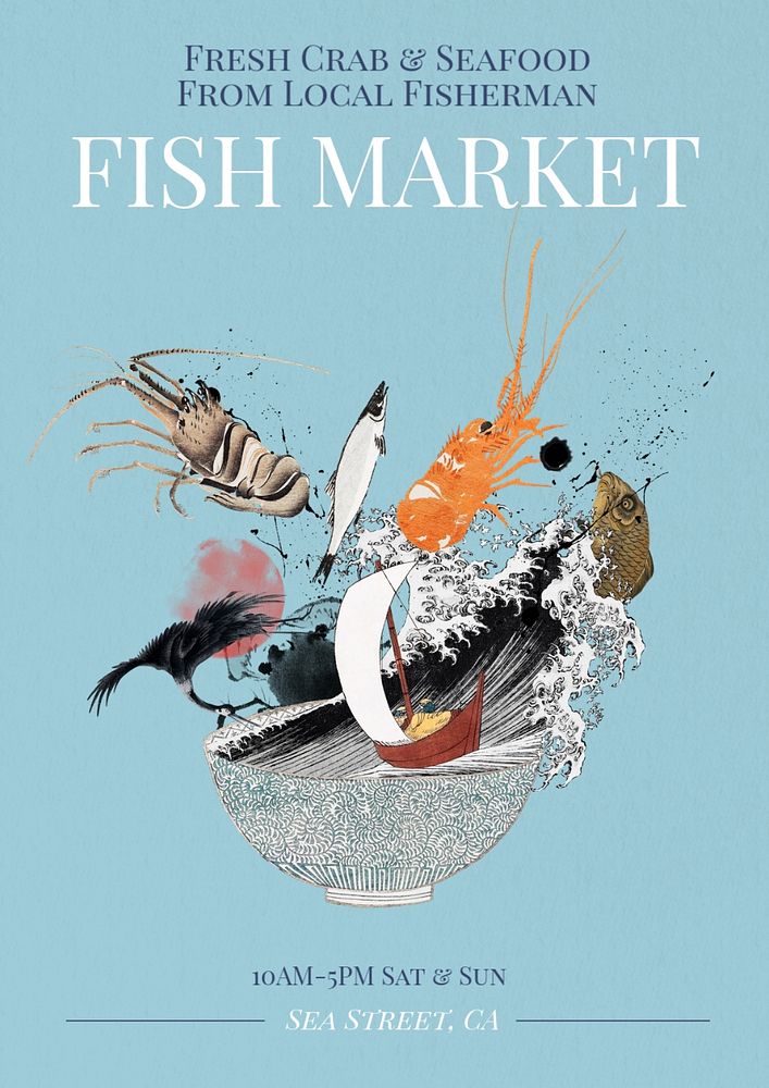 Fish market  poster template, editable text and design