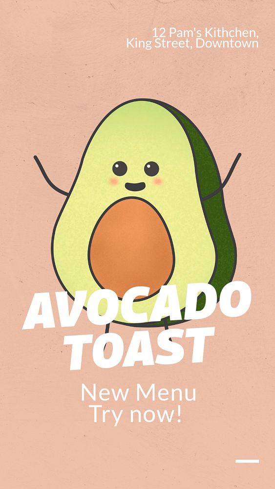 Avocado toast  Instagram story template, editable text