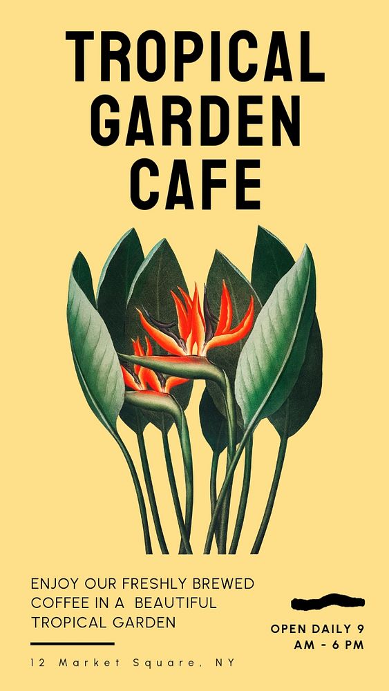 Tropical cafe  Instagram story template, editable text