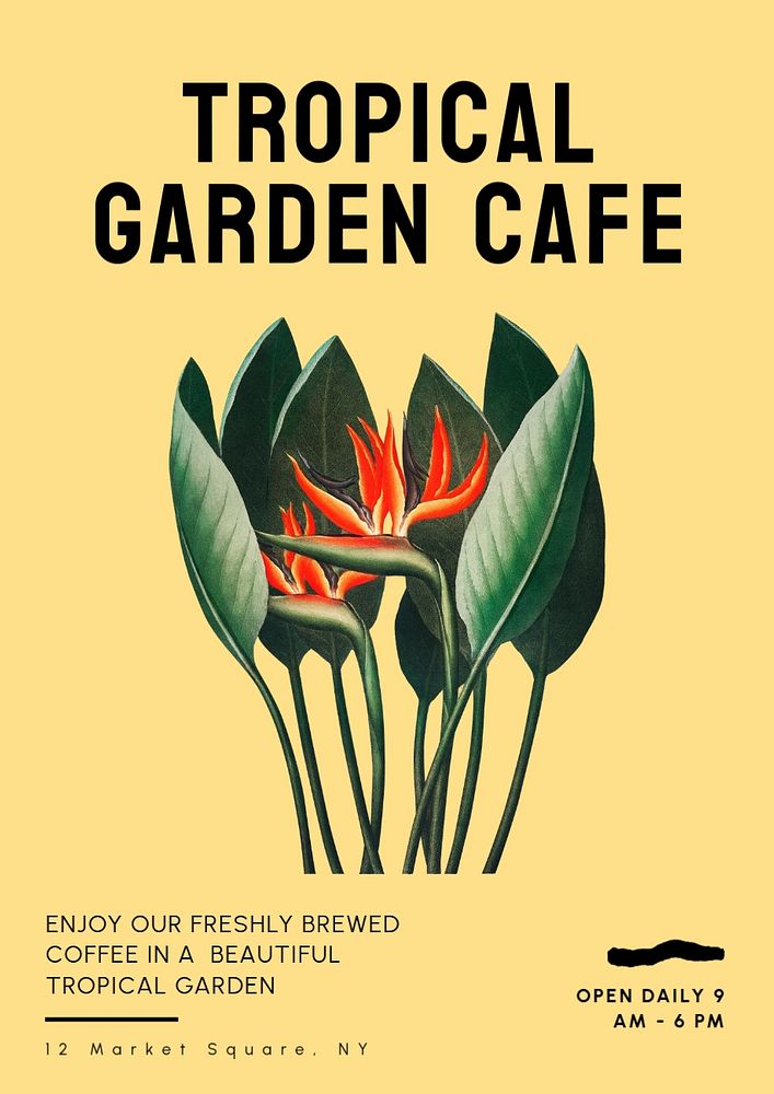 Tropical cafe  poster template, editable text and design