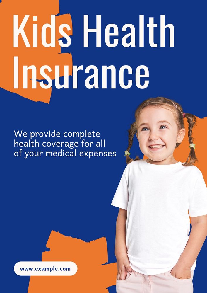 kids health insurance  poster template, editable text and design