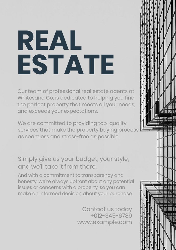 Real estate poster template, editable text and design