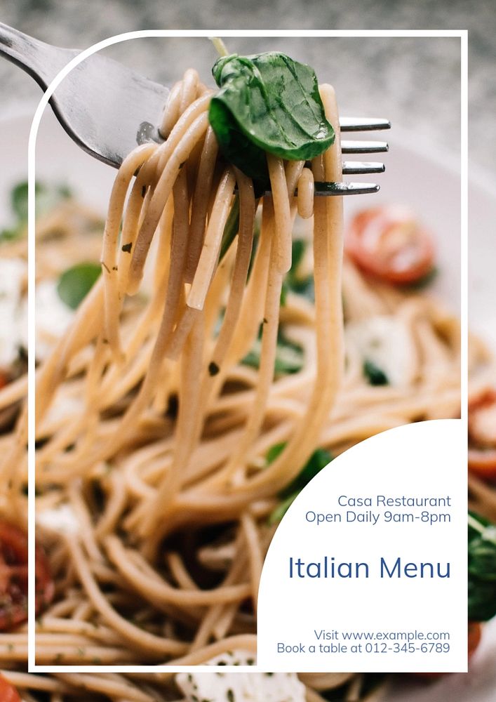 Italian food menu  poster template, editable text and design