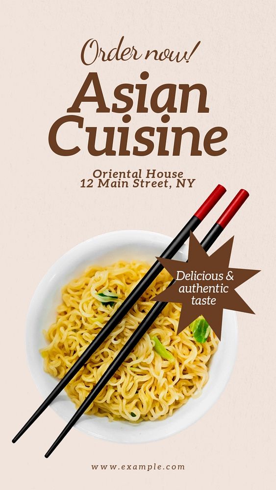 Asian cuisine  Instagram story template, editable text