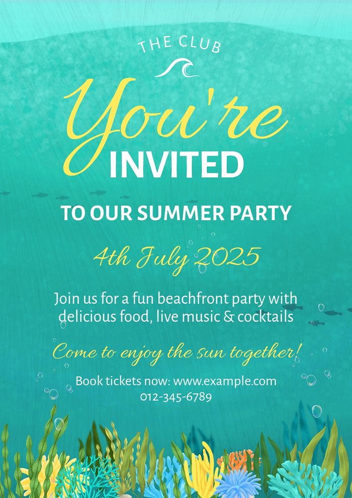 Summer party invitation poster template, editable text and design