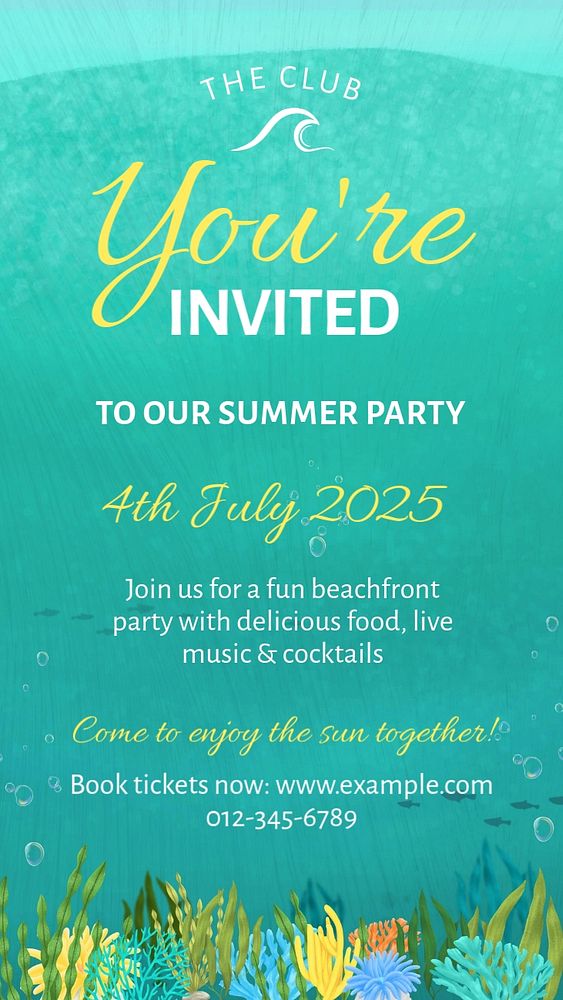 Summer party invitation Instagram story template, editable text