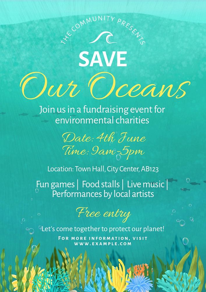 Save our oceans poster template, editable text and design