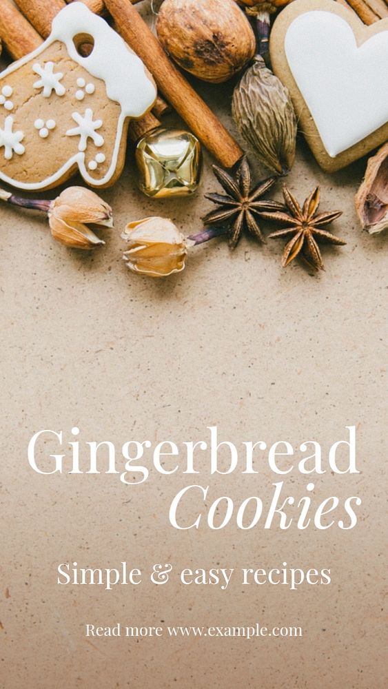 Gingerbread cookie recipe Instagram story template, editable text