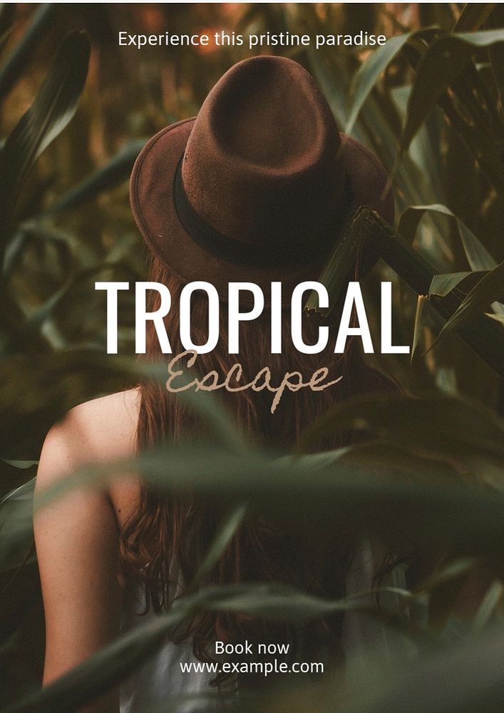 Tropical escape poster template, editable text and design