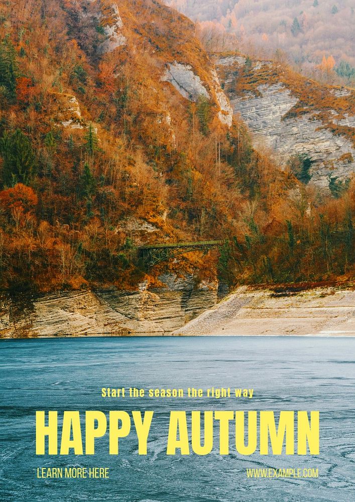 Happy autumn poster template, editable text and design