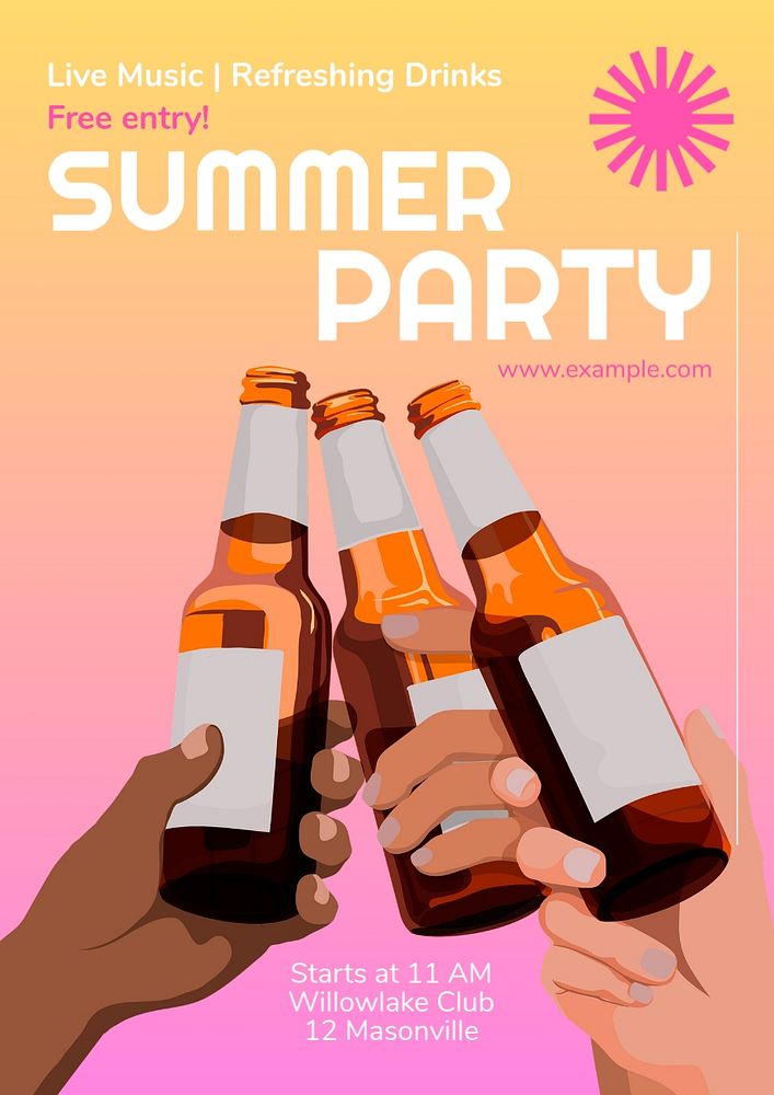 Summer Party  poster template, editable text and design