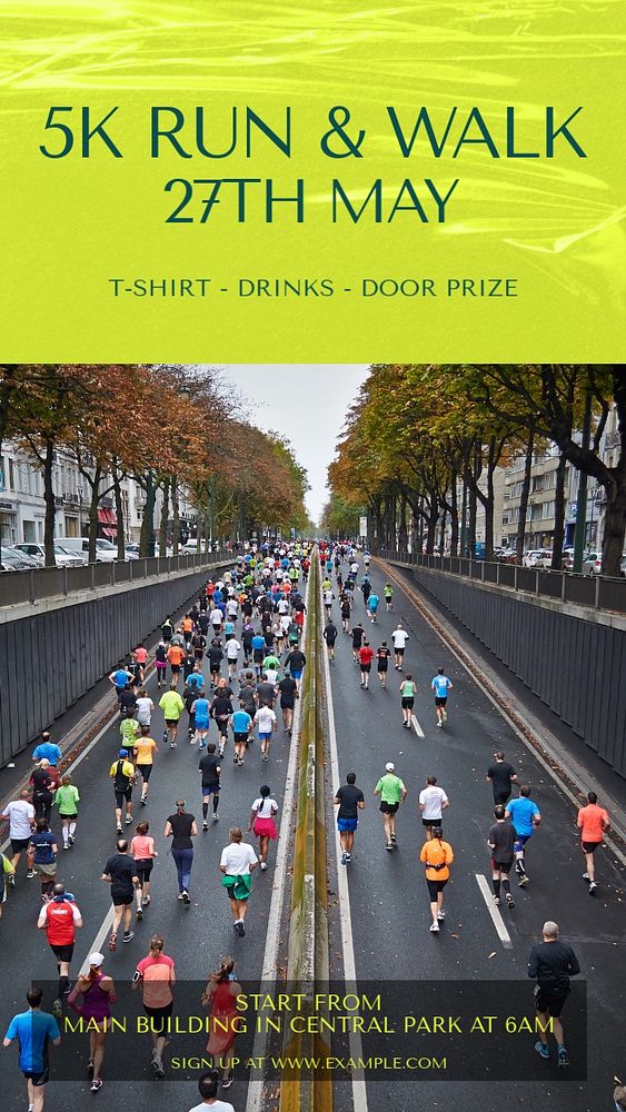 Running event Instagram story template, editable text