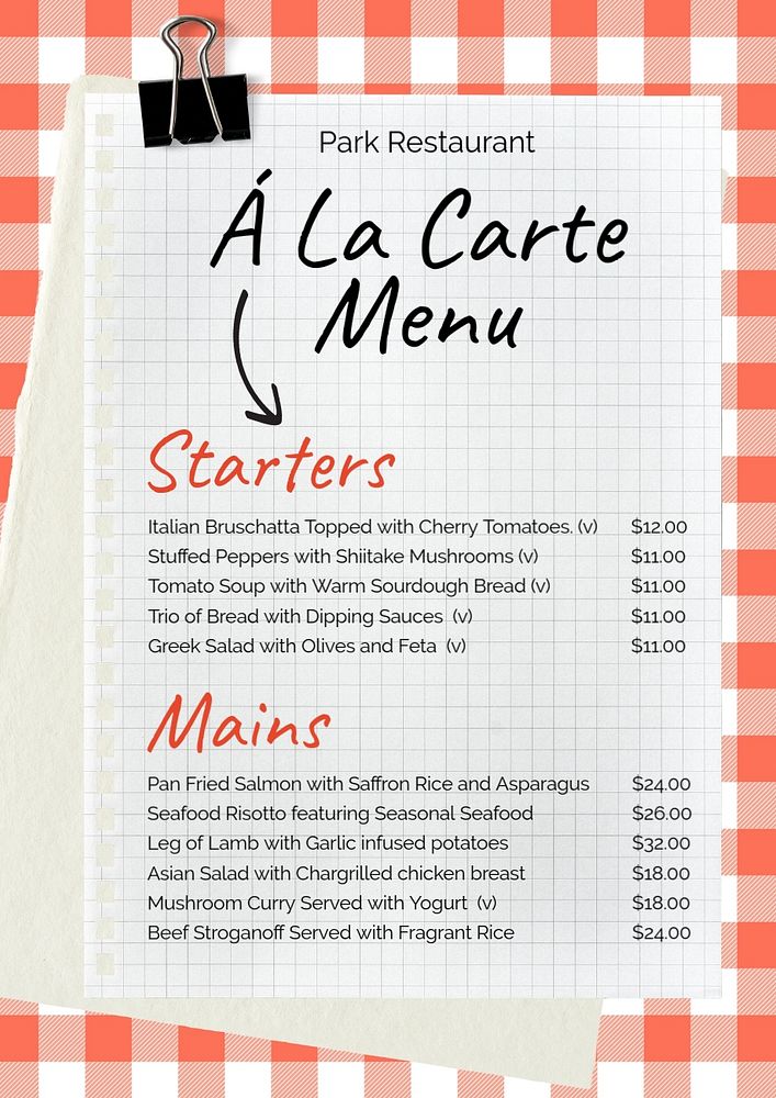 La carte Menu poster template, editable text and design