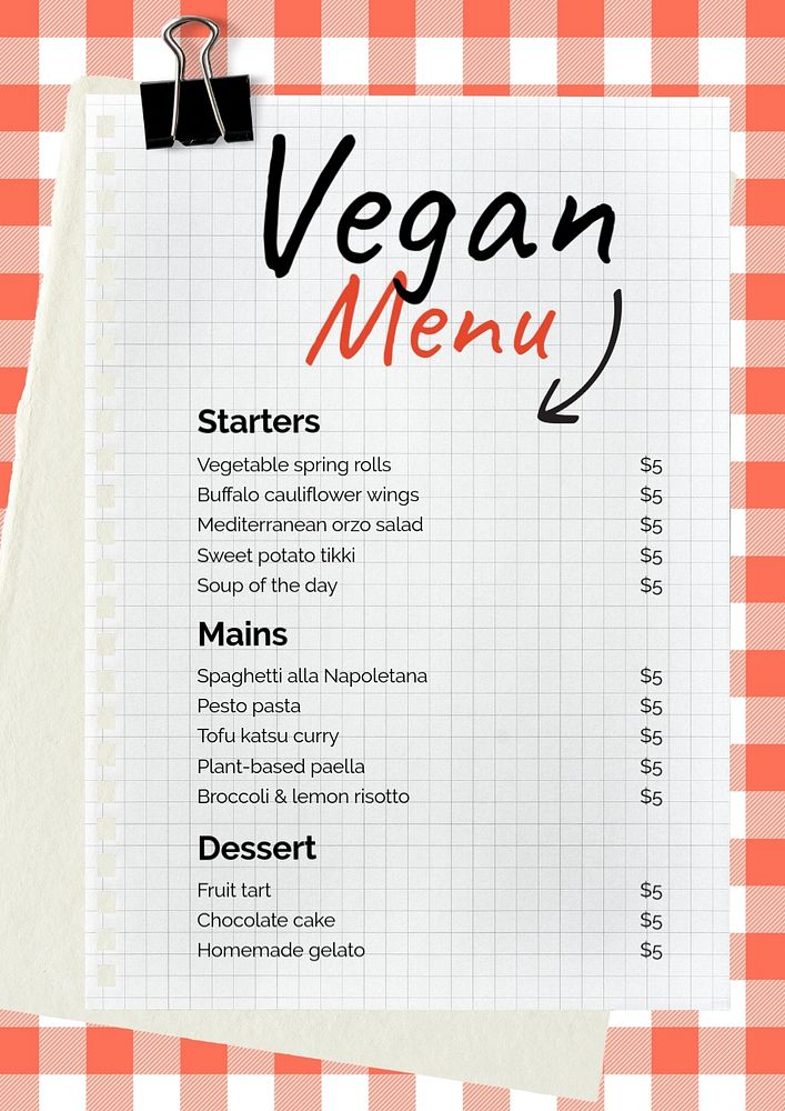 Vegan menu poster template, editable text and design