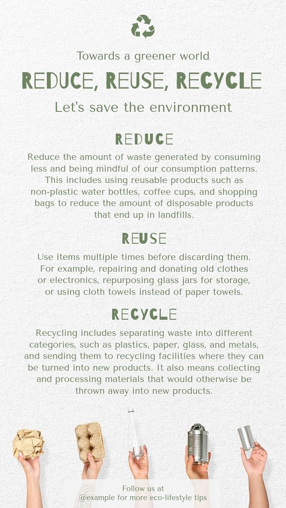 Reduce, reuse, recycle Instagram story template, editable text