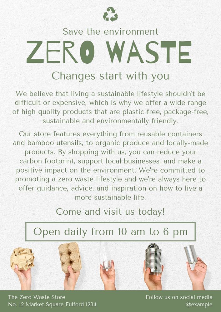 Zero waste poster template, editable text and design