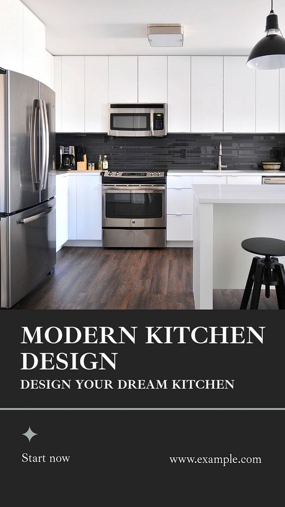 Modern kitchen design  Instagram story template, editable text