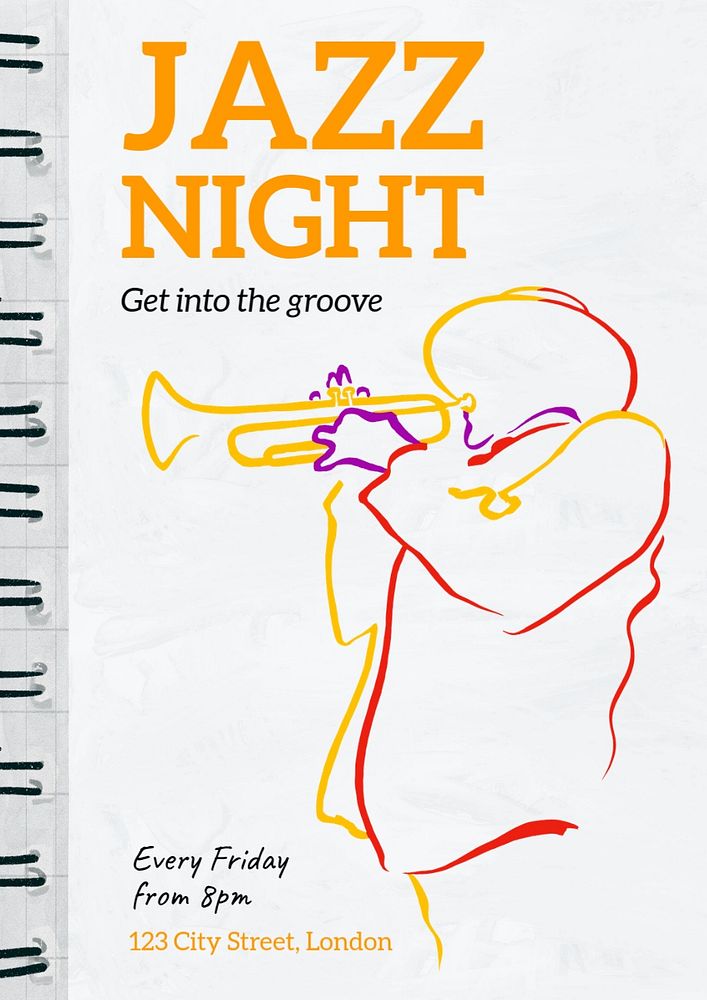 Jazz night poster template, editable text and design