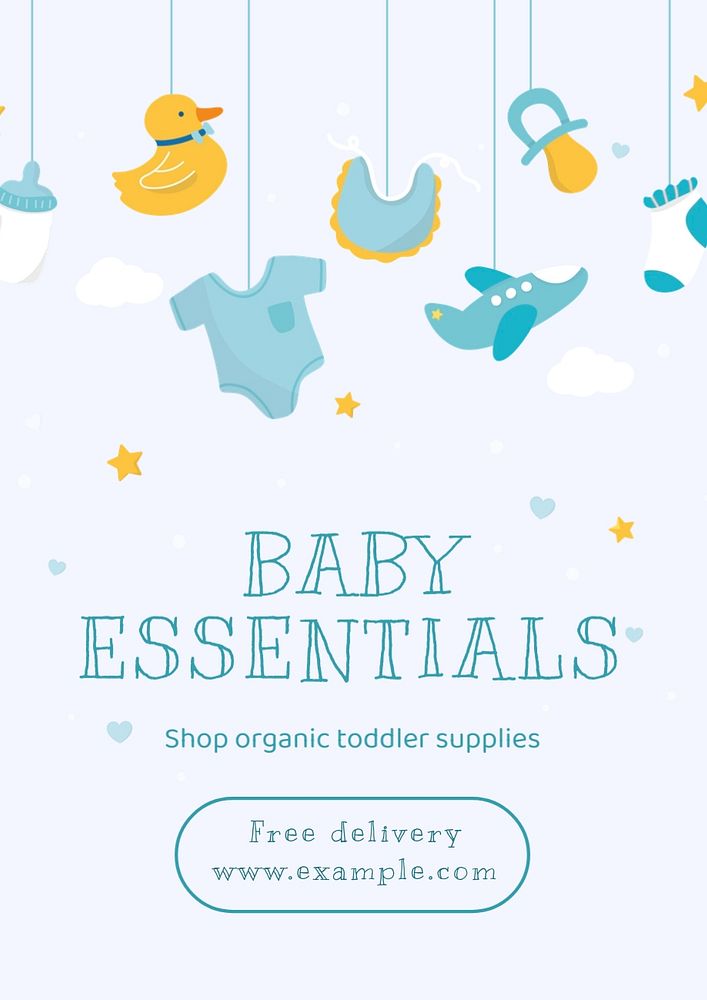 Baby essentials  poster template, editable text and design