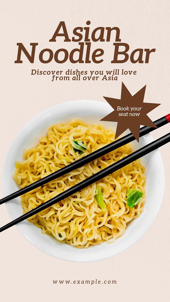 Asian noodle bar  Instagram story template, editable text