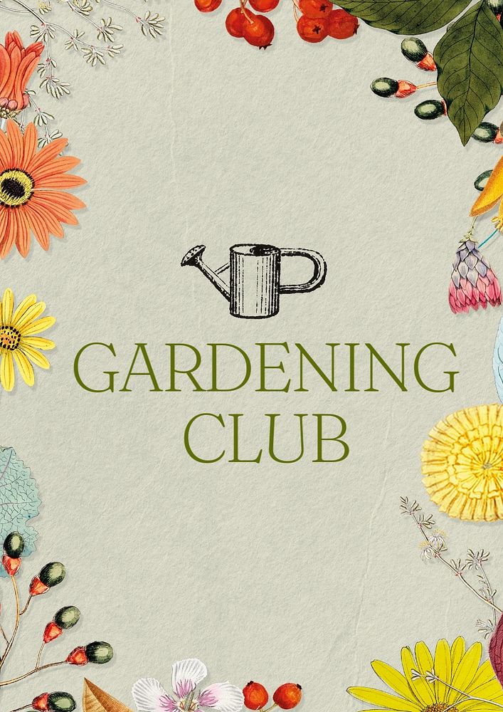 Gardening club poster template, editable text and design