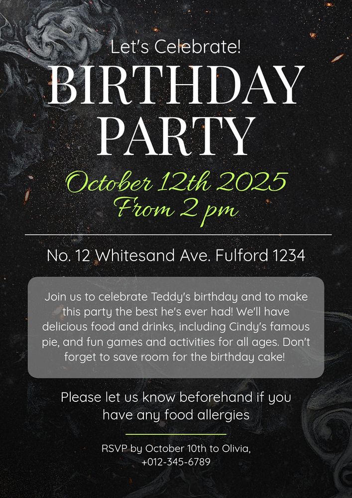 Birthday party poster template, editable text and design