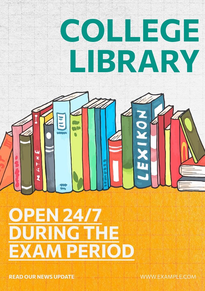 College library poster template, editable text and design