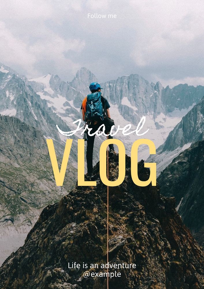 Travel vlog  poster template, editable text and design