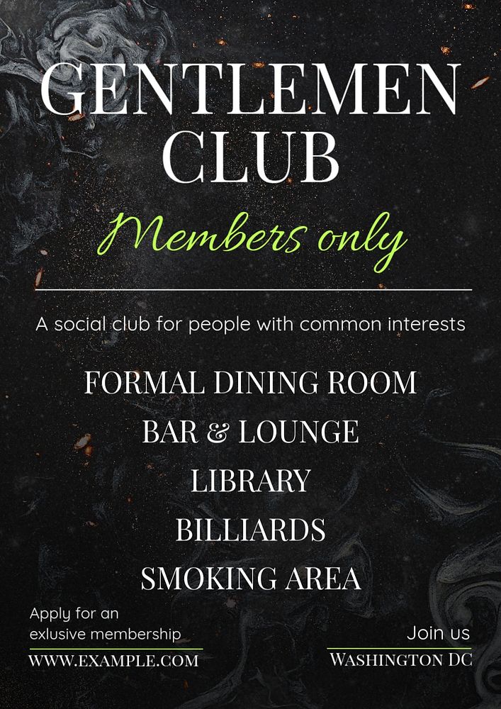 Gemtleman club poster template, editable text and design