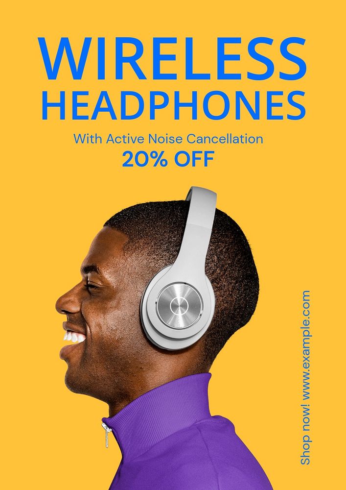 Wireless headphone poster template, editable text and design