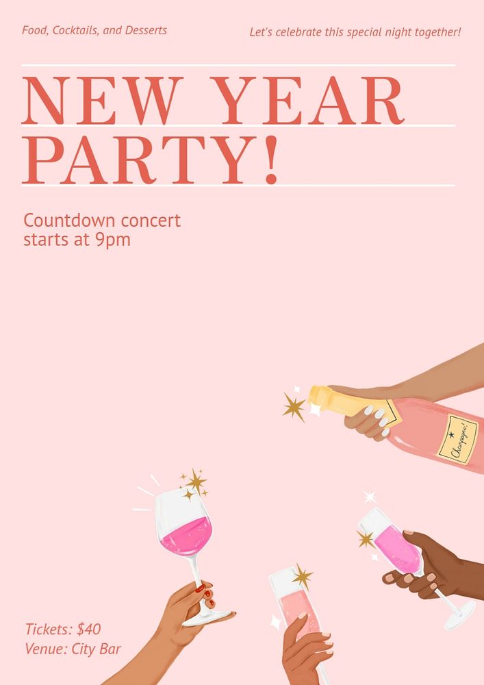 New year party  poster template, editable text and design