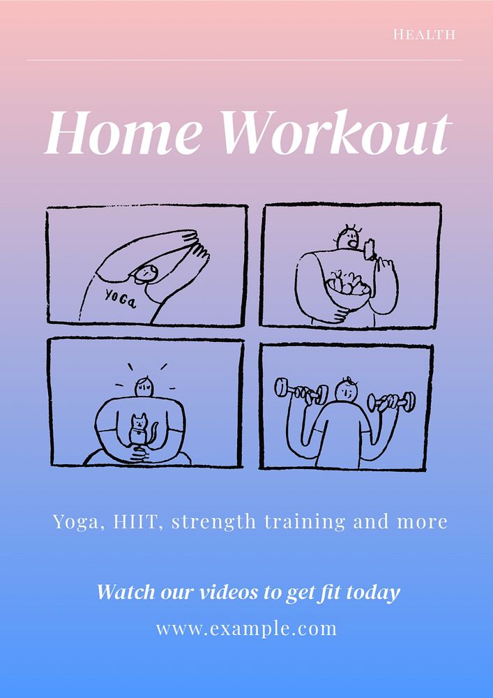 Home workout videos  poster template, editable text and design