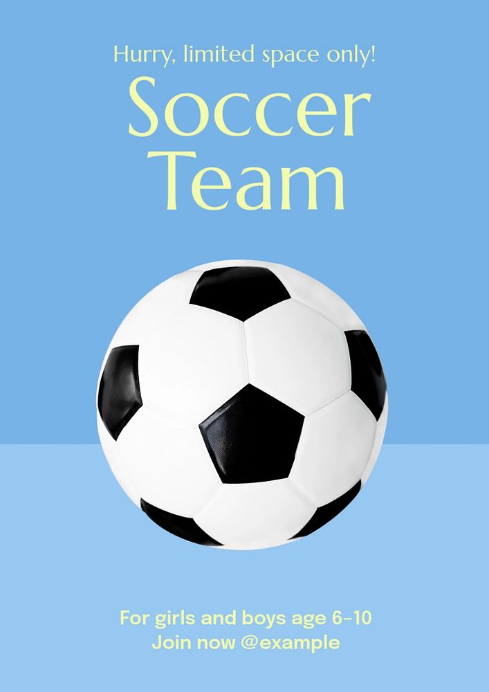 Soccer team  poster template, editable text and design