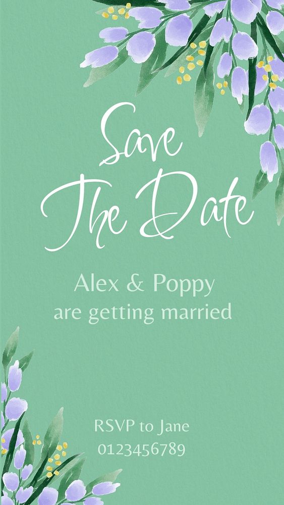 Save the date Instagram story template, editable text