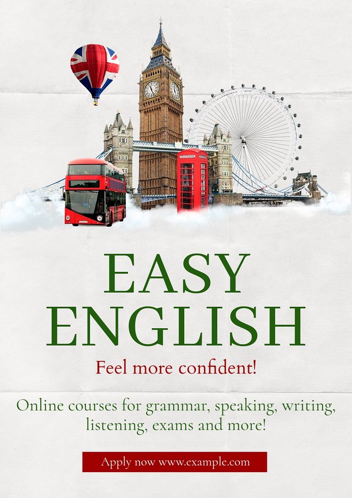 English classes  poster template, editable text and design