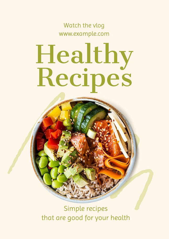 Healthy recipes  poster template, editable text and design