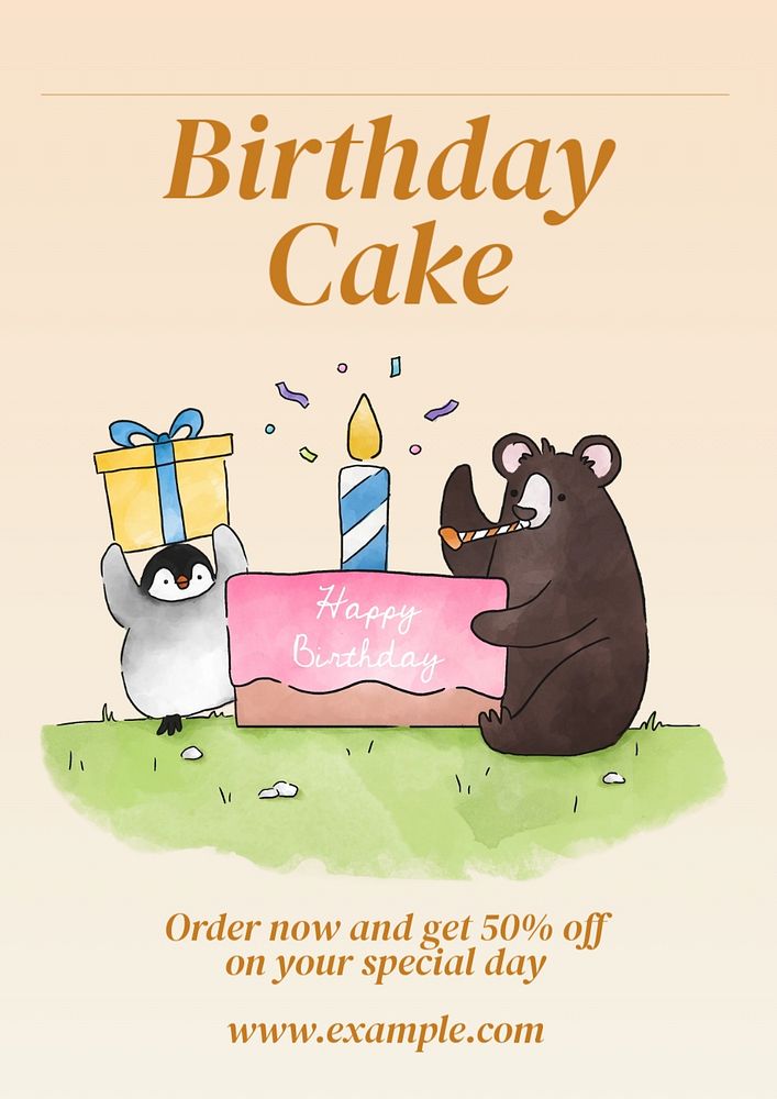 Birthday cake  poster template, editable text and design